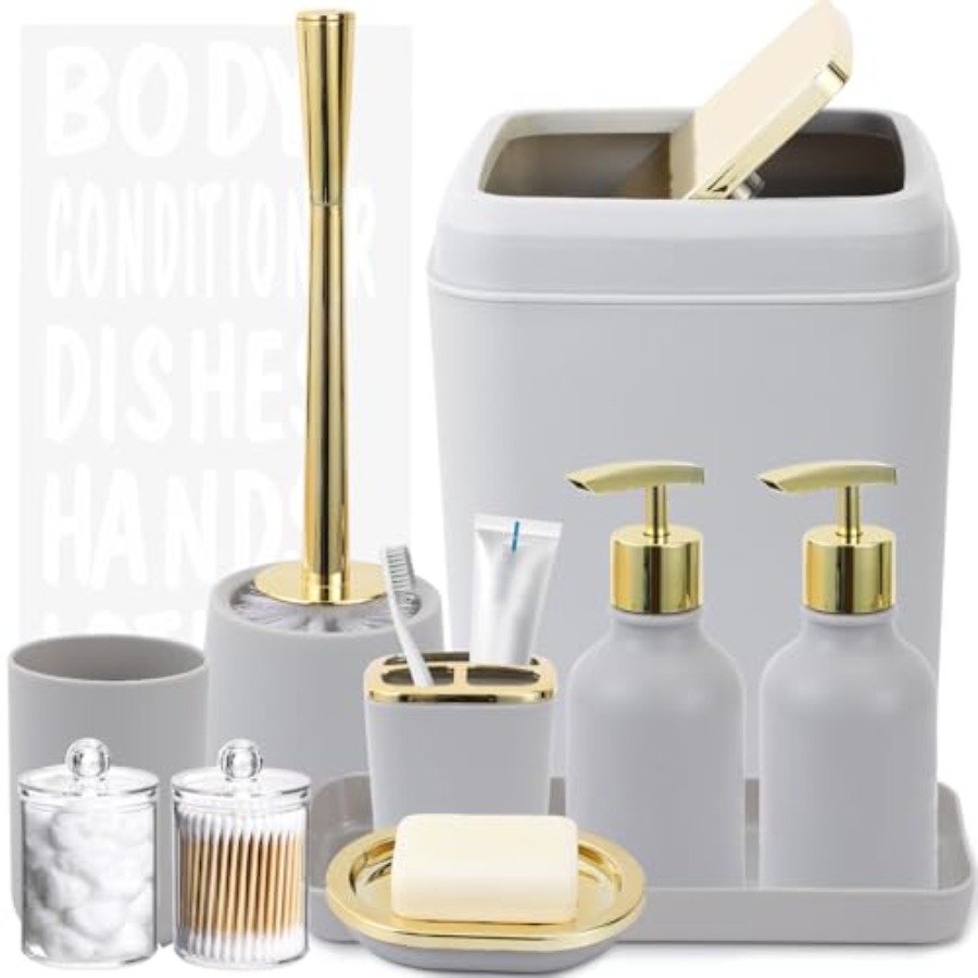 Dish Brush Bamboo - and Gold Accessories - 10 Pcs