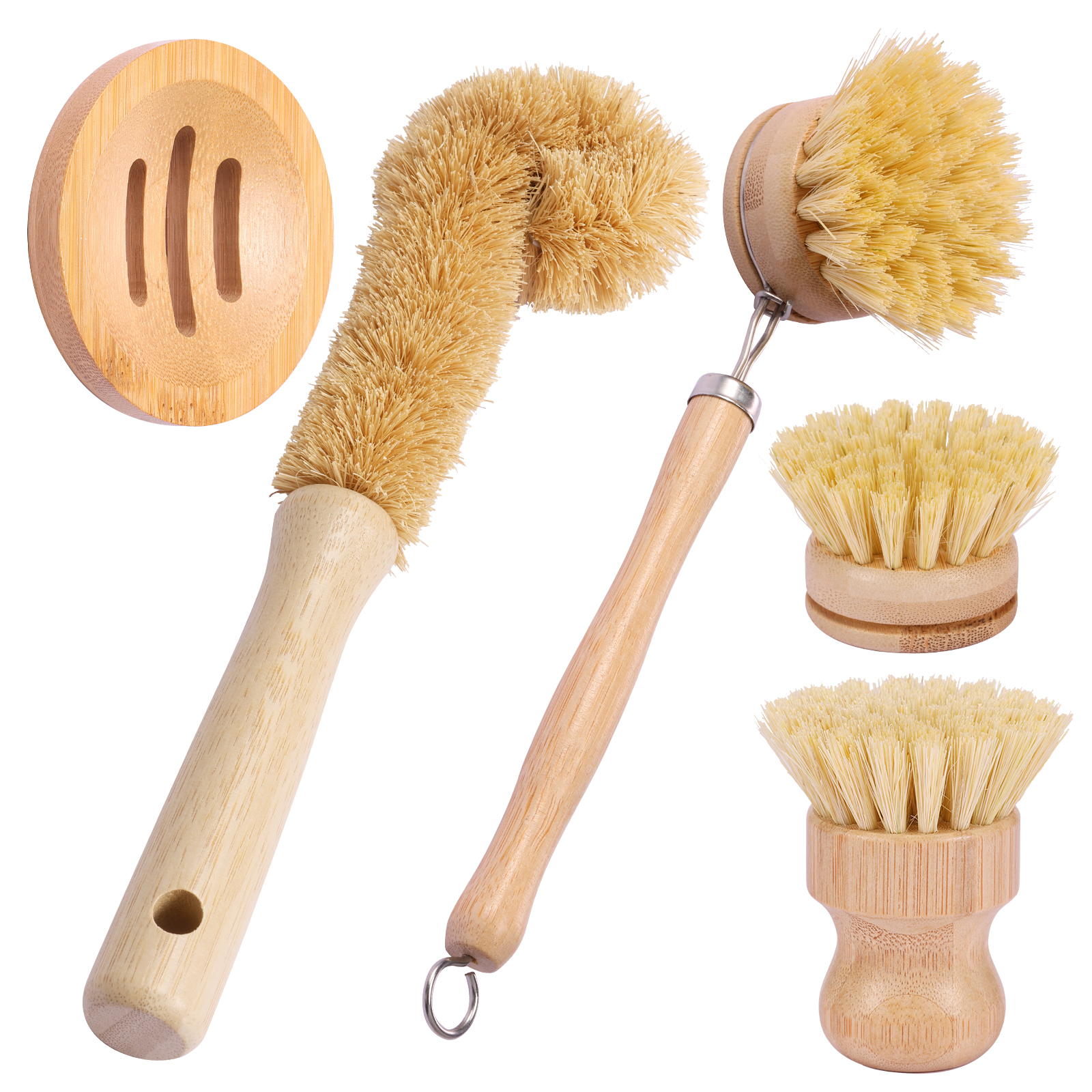 Dish Brush Bamboo - 4/5Pcs Long Handle Bamboo Dish Brush