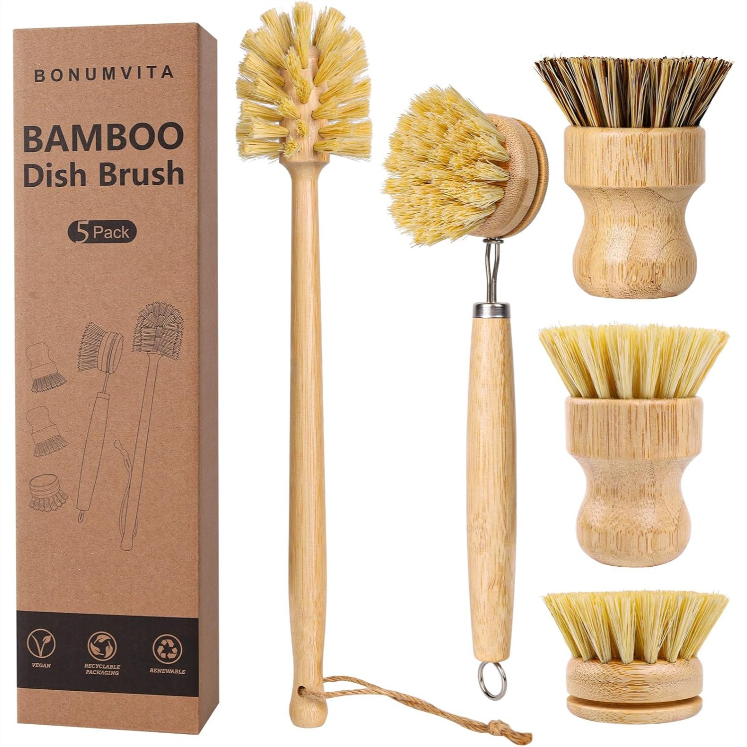 5 Pack Bamboo Dish Brush Set w – обзор и цена Dish Brush Bamboo